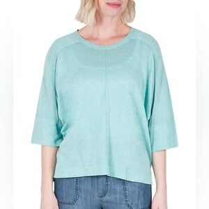 Haggar Dolman Sleeve Boxy Fine Knit Turquoise Short Sleeve Sweater